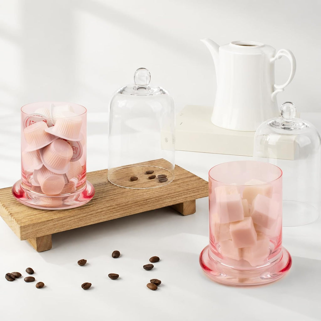 rejomiik Qtip Holder Glass Apothecary Jars with Lids Bathroom Storage Pink