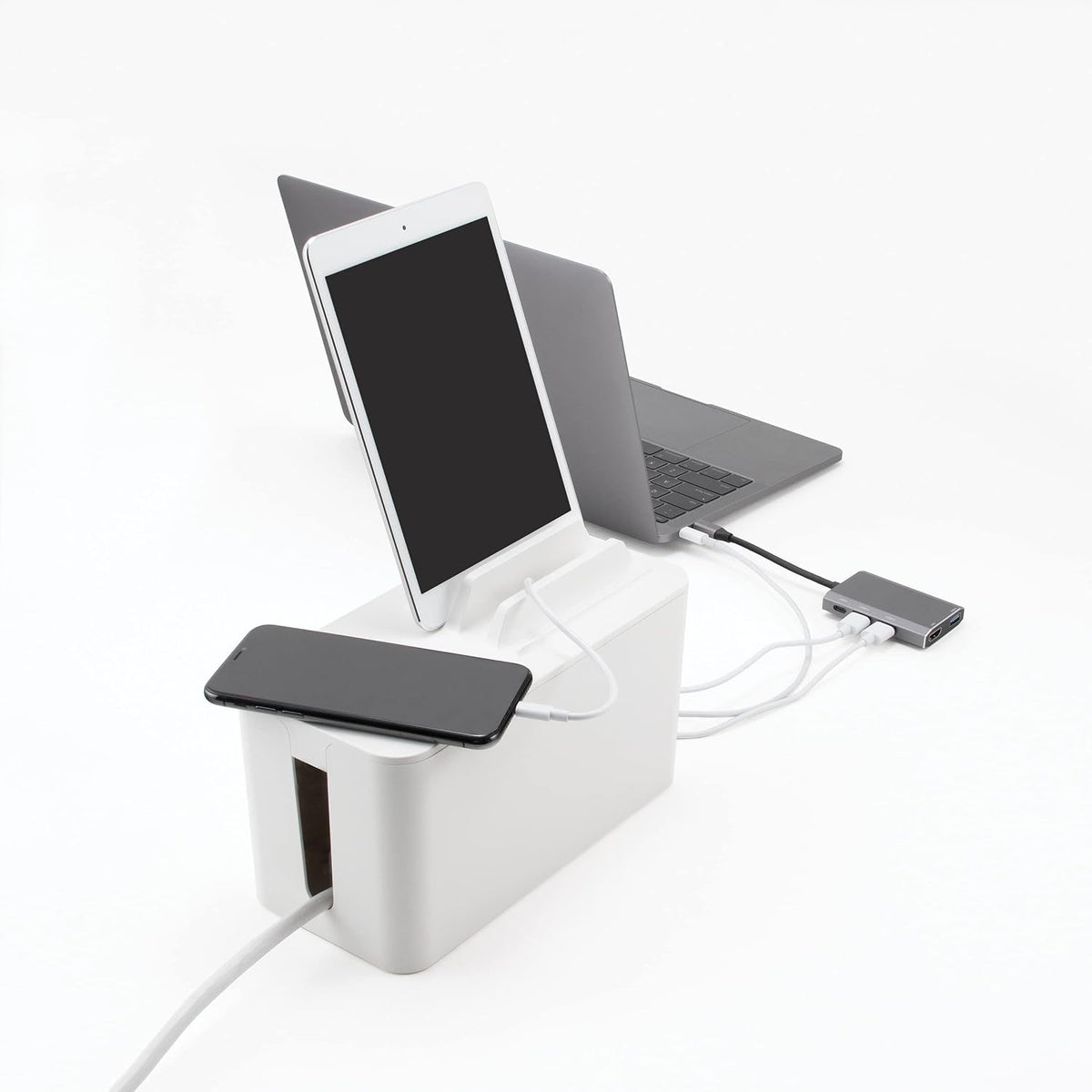 Bluelounge CableBox Mini Station White Cable and Cord Management System - Small Surge Protector Included
