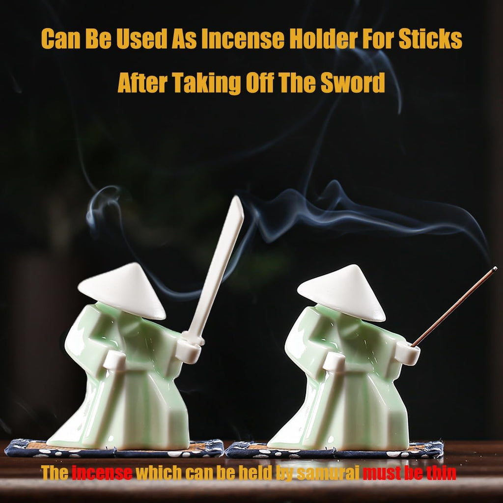 EAEMDY Samurai Figure Figurine Japanese Warrior Statue Decor for Table Room, Incense Holder for Stick Burner Incense Stick Holder, Kongfu Tea Pet Decoration (6.White A+Green A)
