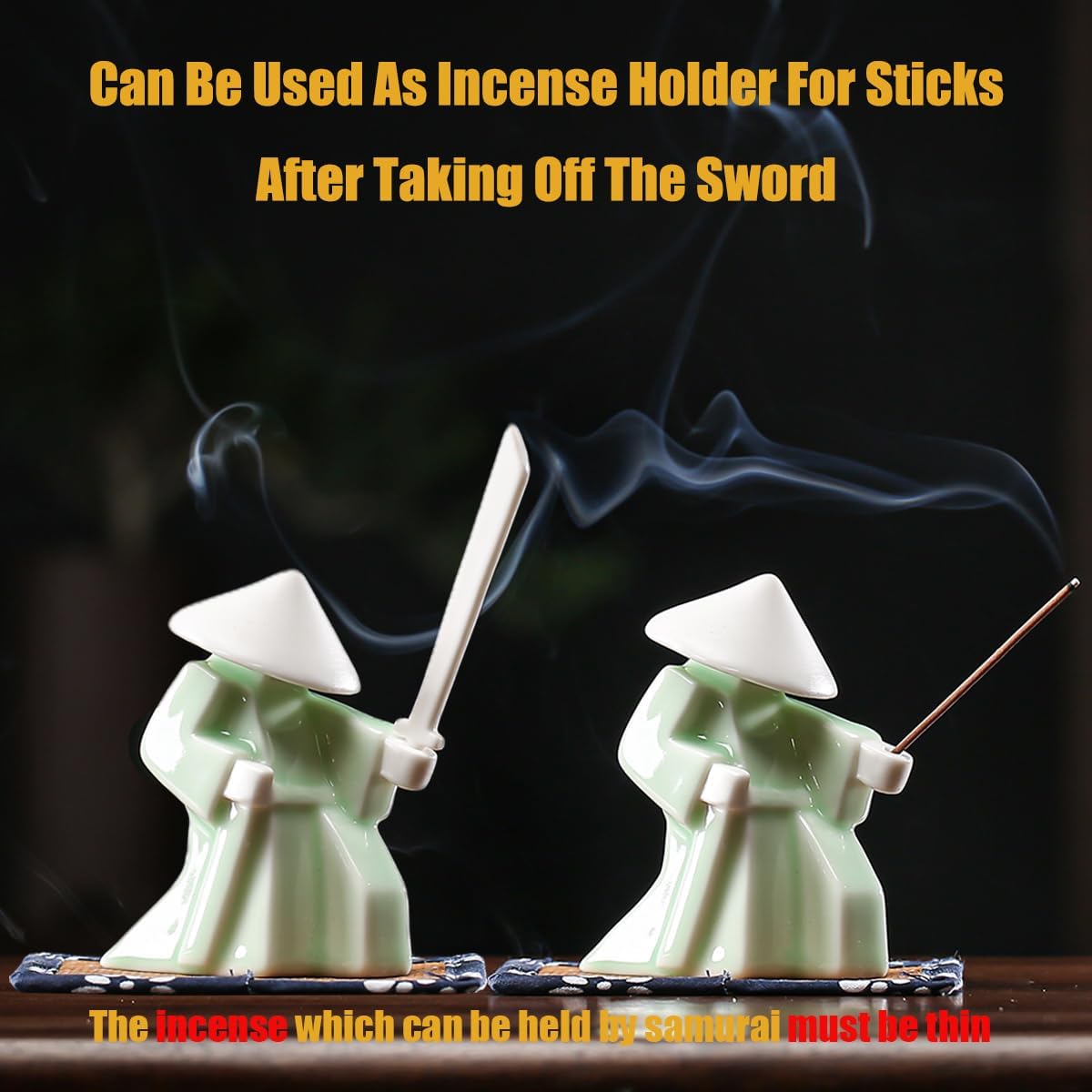 EAEMDY Samurai Figure Figurine Japanese Warrior Statue Decor for Table Room, Incense Holder for Stick Burner Incense Stick Holder, Kongfu Tea Pet Decoration (6.White A+Green A)