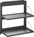 2-Tier Folding Metal Shelf Wall Mounted | Small Foldable Wall Shelf | Dorp Down | Combined Stackable | Double Layer Small Floating Shelf for Laundry Room Bathroom Utility RV | 13.4" (Black)
