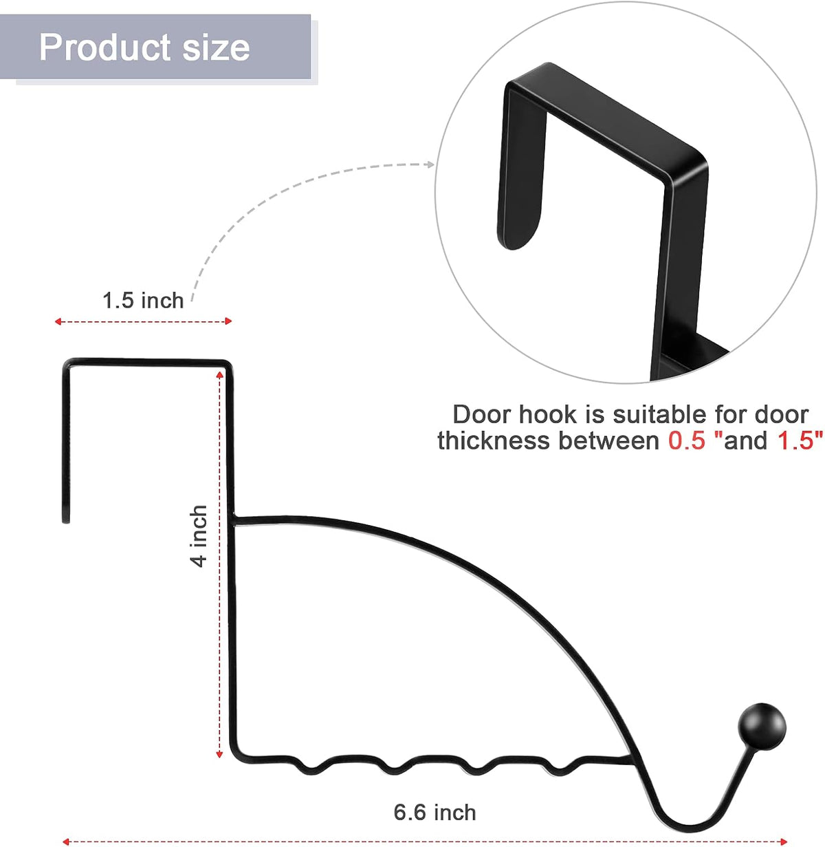 Hotop 2 Pcs Metal Over The Door Hooks, Clothes Hanger, Black