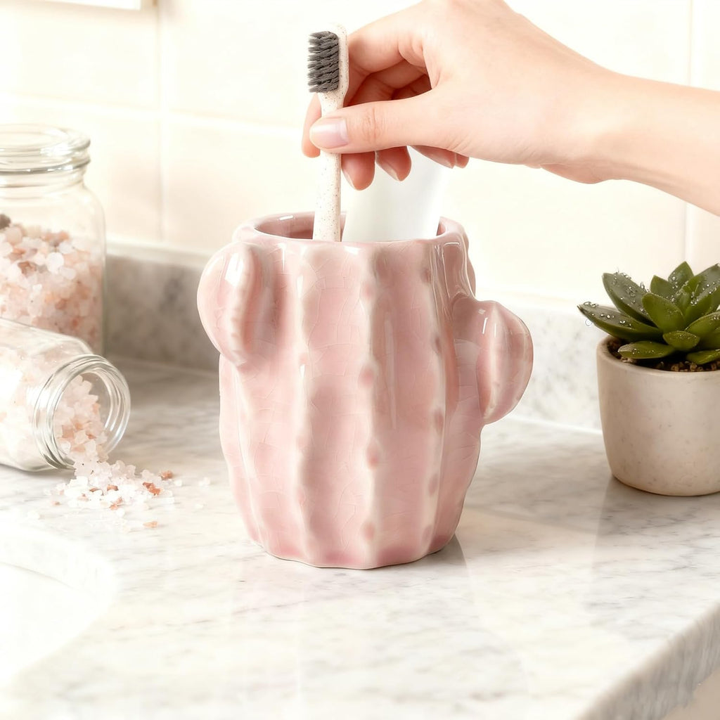 Cactus Toothbrush Holder,Western Stable Ceramic Pink Toothbrush Holder