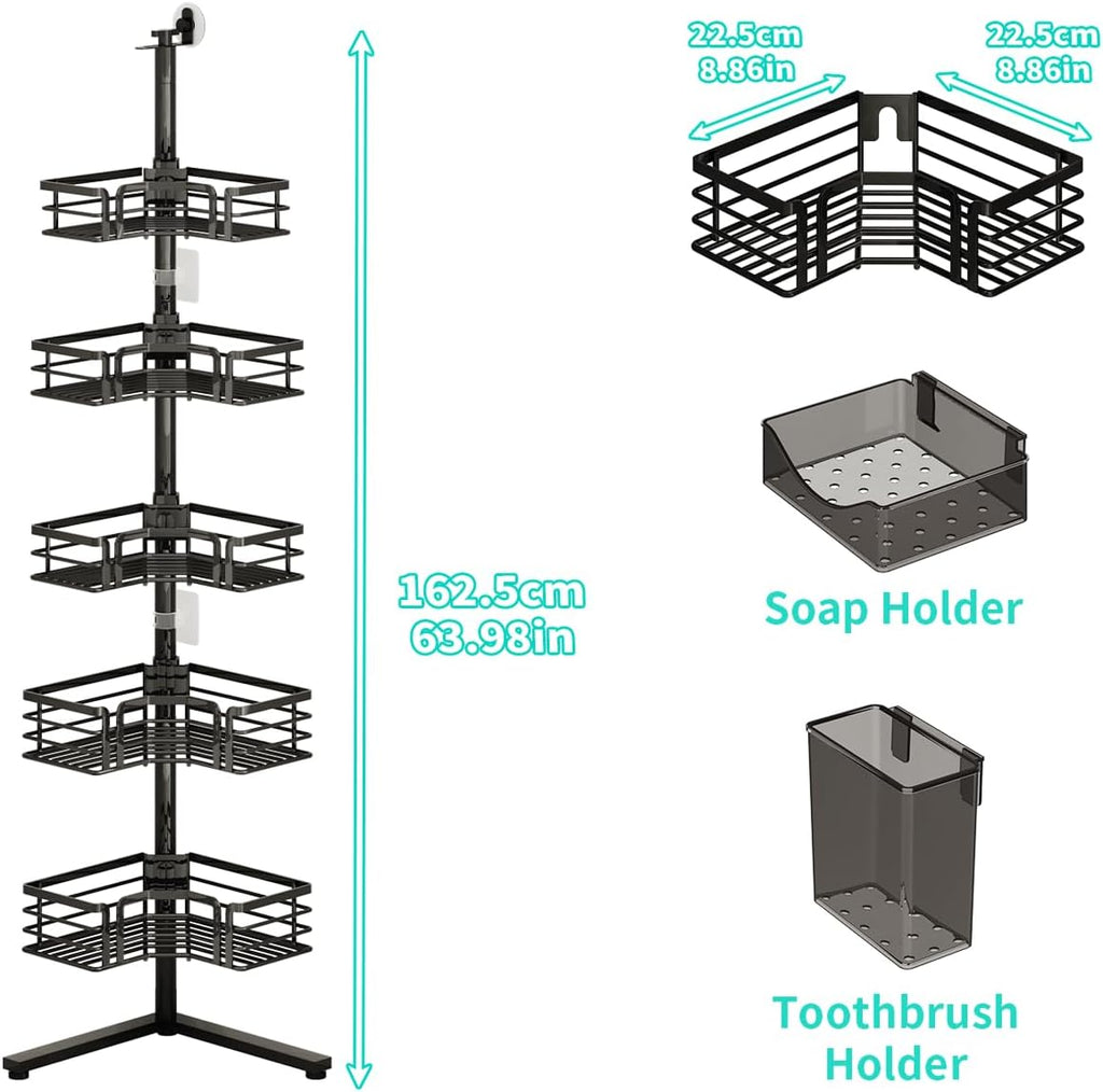HapiRm Corner Shower Caddy Stand - 5-Tier Adjustable Shower Shelves, Black