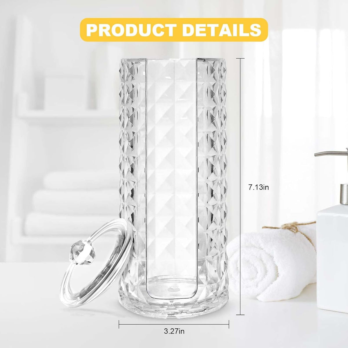 33.8oz Clear Cosmetic Cotton Pads Rounds Holder Easy Accessing Acrylic Makeup Removers Pad Organizer Dispenser with Removable Lid for Bathroom Bedroom Storage Display Rack