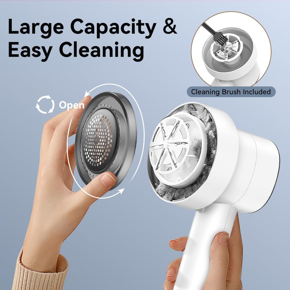 Rechargeable Fabric Shaver, 6-Leaf Blades, LED Display, 3 Speeds