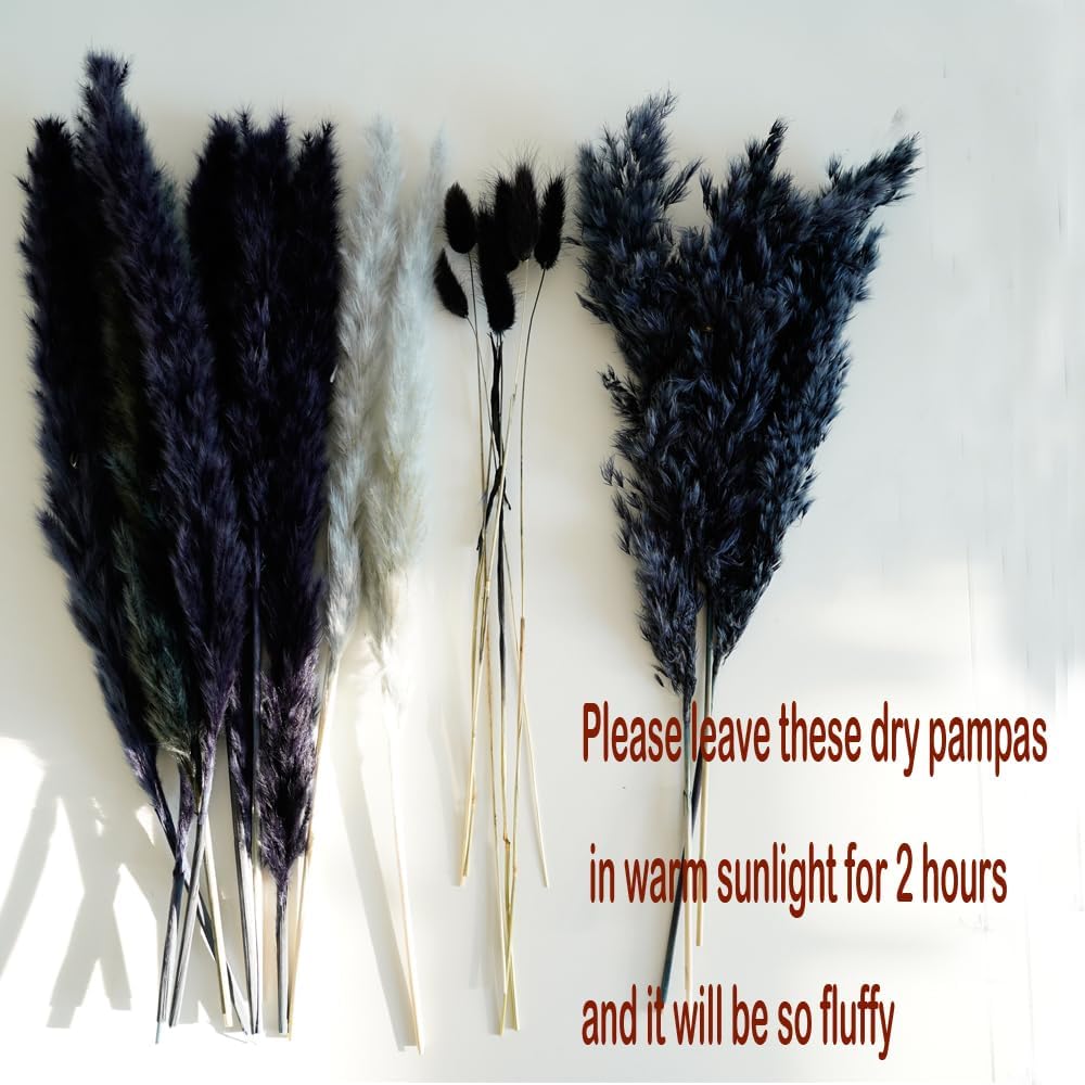 17" Black & Dark Grey Dried Flower Bouquet, DIY for Bohemian Home Decor
