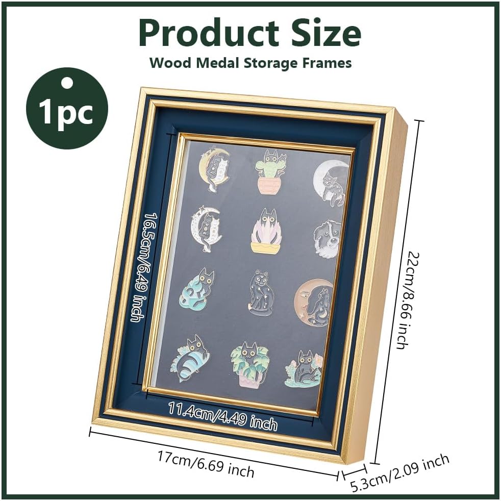 OLYCRAFT Gold Pin Display Shadow Box 6.7x2x8.7 Inch Pin Collection Display Frame with Clear Window Medal Display Shadow Box Enamel Pin Display Frame for Military Medals Jewelry Pin Collectibles