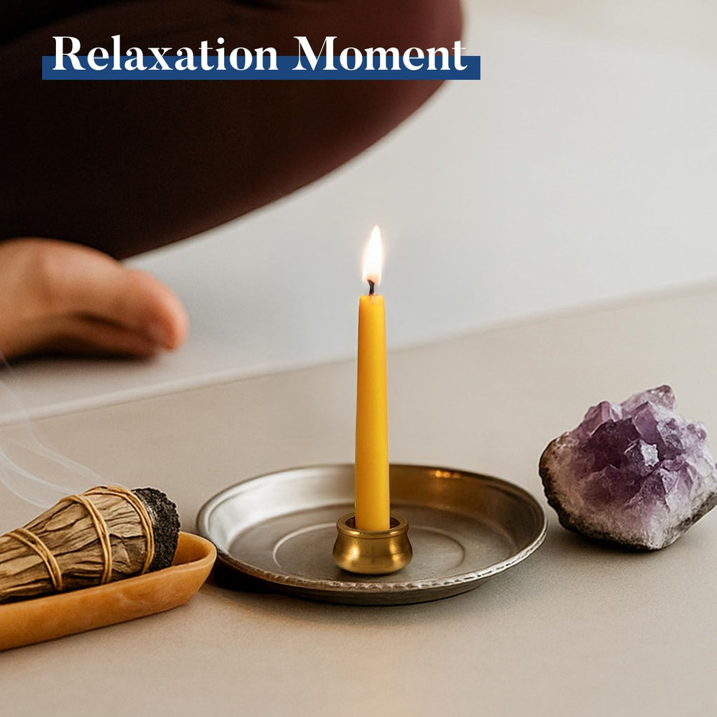 Crenovo 20 Minute Beeswax Meditation Candles with Brass Holder, 24 Pack