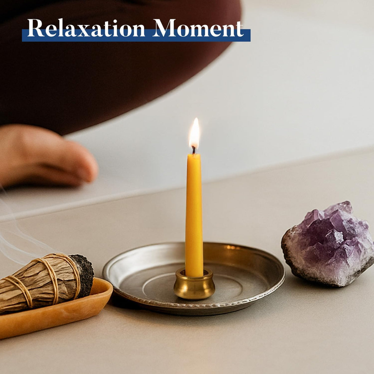Crenovo 20 Minute Beeswax Meditation Candles with Brass Holder, 24 Pack
