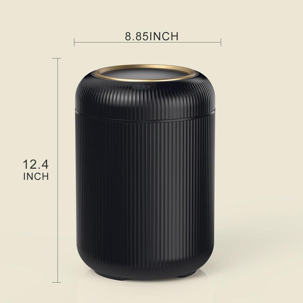 Motion Sensor Bathroom Trash Can with Lid,Black and Gold Garbage Can