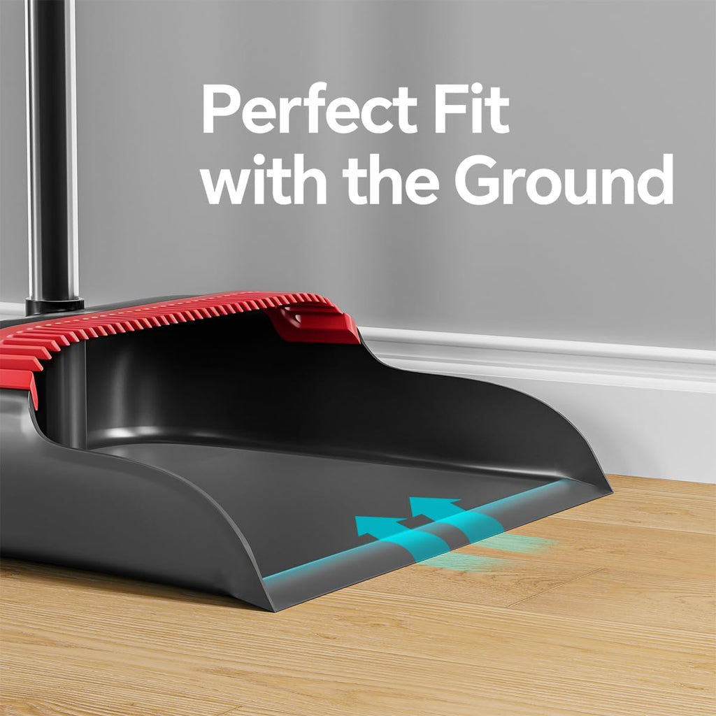 Broom and Dustpan Set, 52" Long Handle with Dust Pan Teeth, Red