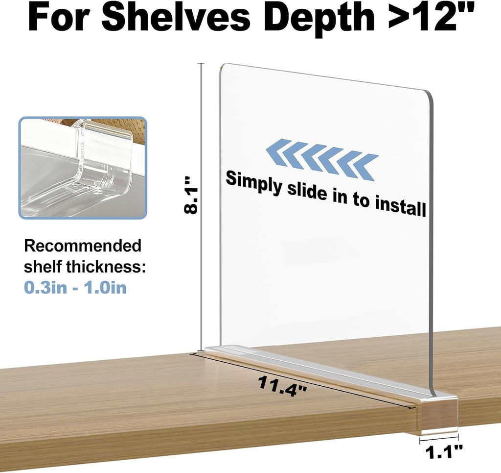 Purse Organizer for Closet Shelf Dividers: Clear Acrylic 16-Pack