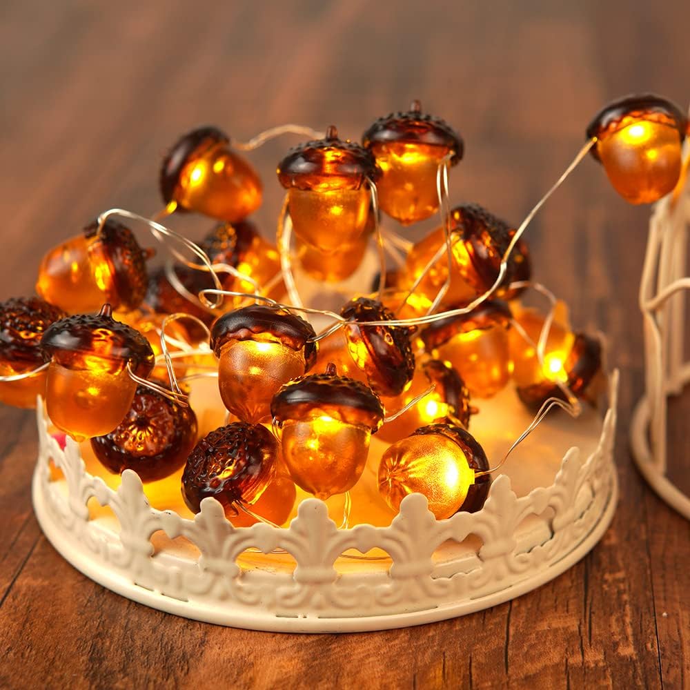 3D Acorn Fall Decor Harvest String Lights Battery Powered with Remote