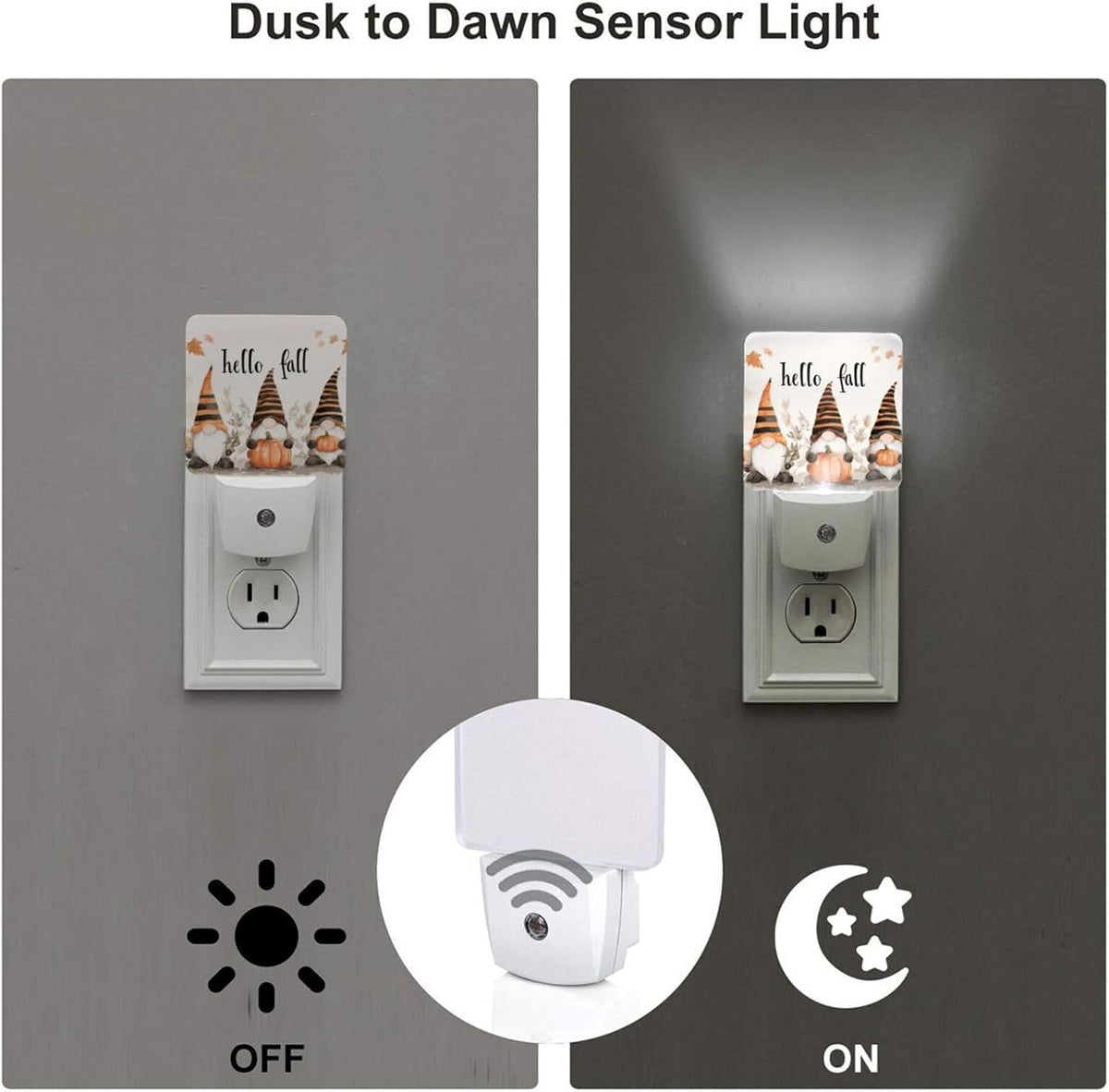 Fall Thanksgiving Gnome LED Plug-in Nightlights 2-Pack for Corridors