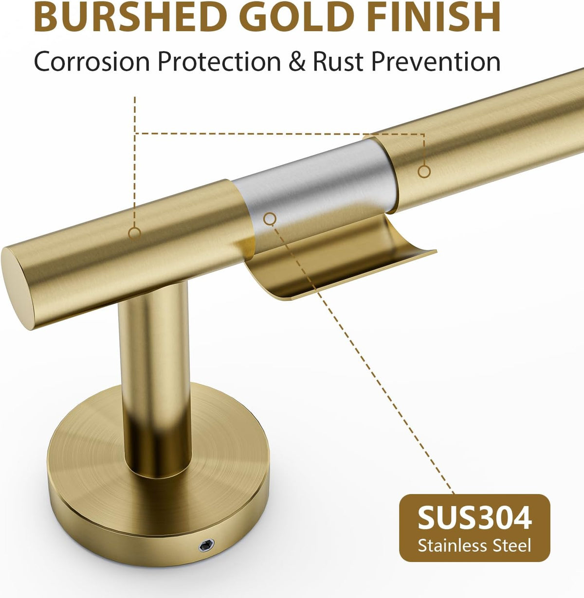 24 Inch Brushed Gold Towel Bar, Bathroom Towel Rack, Modern Bathroom Decor