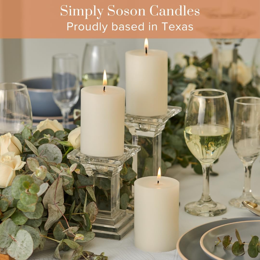 Simply Soson Ivory Pillar Candles 3x4, Set of 6, Unscented Bulk Pack
