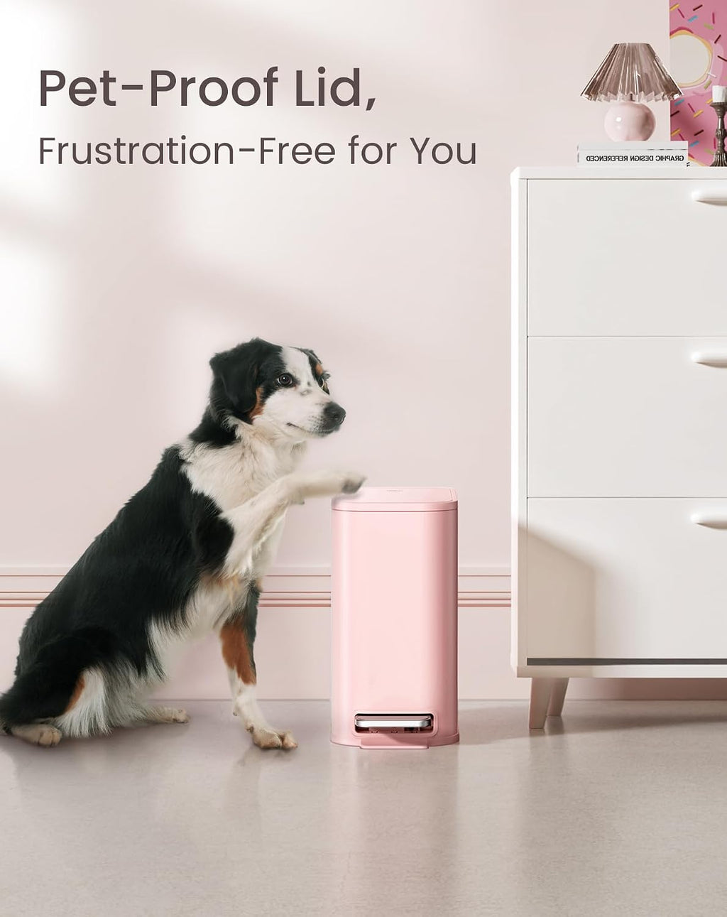 Cesun Small Bathroom Trash Can with Lid Soft Close & Pedal, 1.3 Gal, Pink