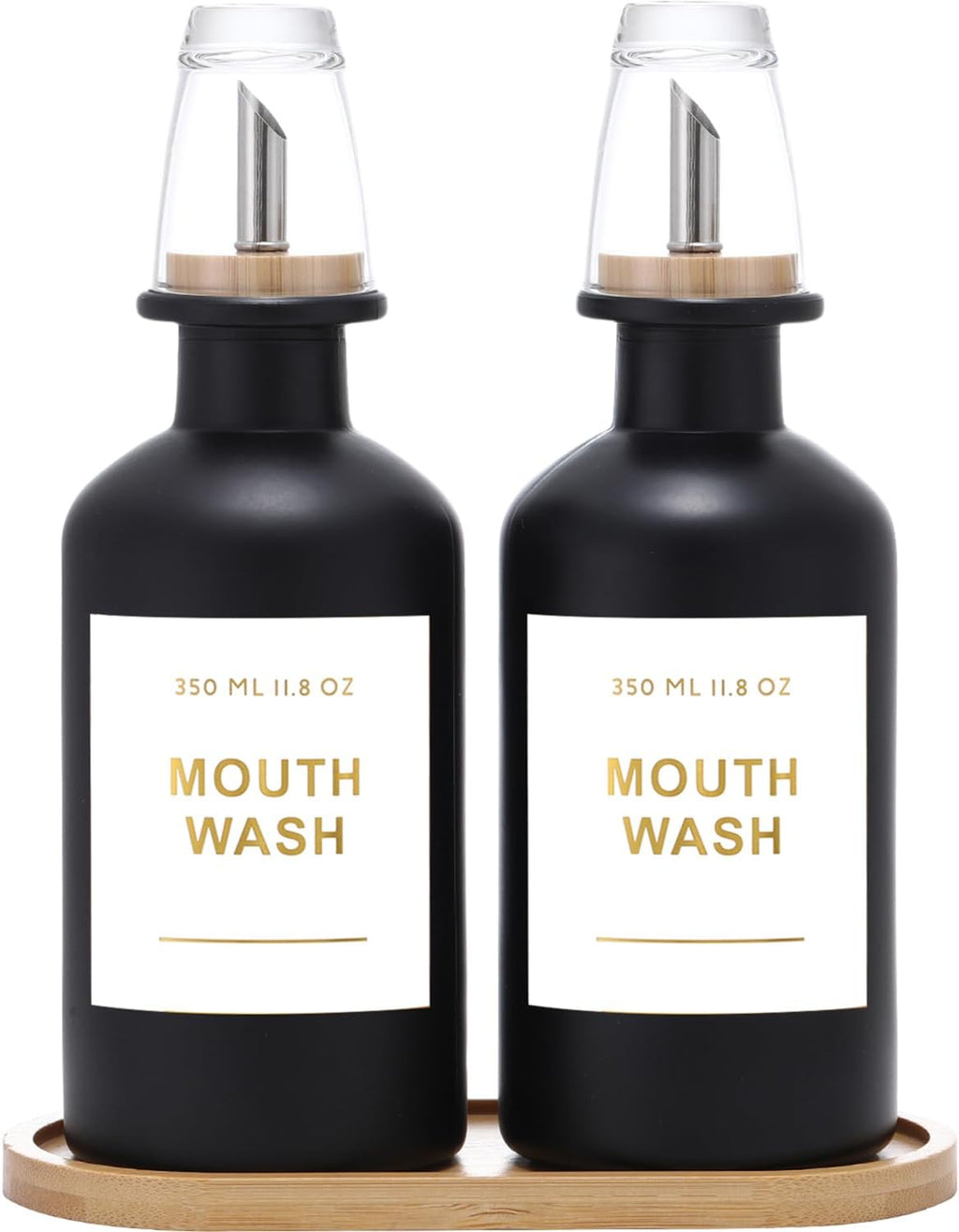 11.8OZ Glass Mouthwash Dispenser, Set of 2, Black