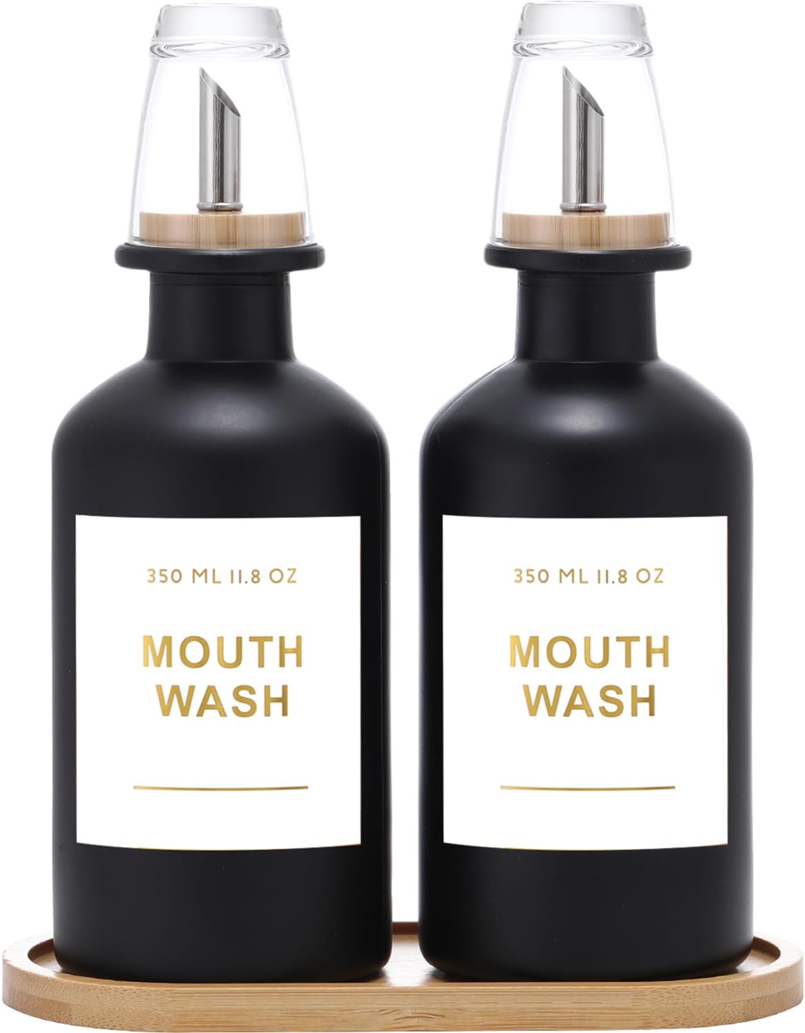 11.8OZ Glass Mouthwash Dispenser, Set of 2, Black