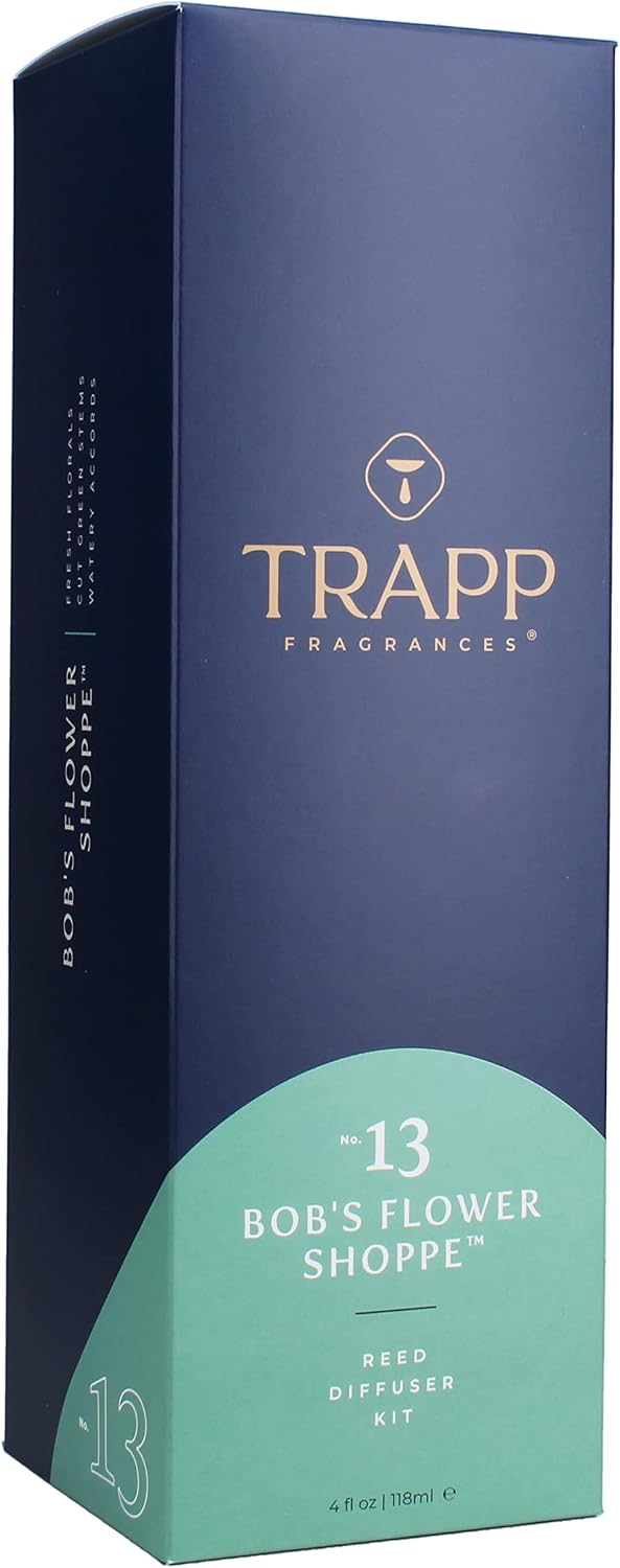 Trapp - No. 13 Bob's Flower Shoppe - Reed Diffuser Kit - 2 Sets of 12 Reeds, Scented Diffuser Oil (4 oz.), Vase - Long Lasting Scent Notes of Fresh Florals, Cut Green Stems, and Watery Accords
