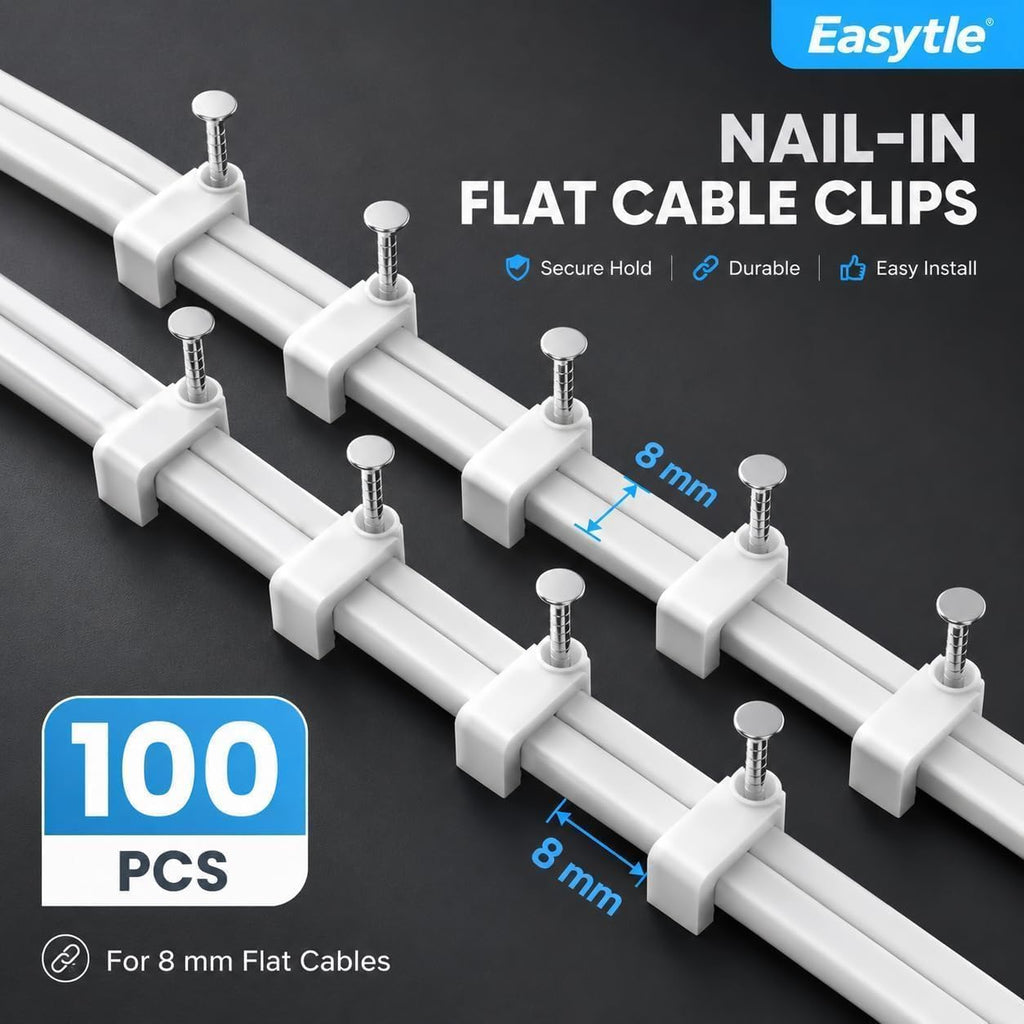 Easytle 200 Pcs 8mm Cable Clips Nail in Flat Ethernet Cable Wall Clips for Cords Cat5/Cat5e/Cat6/Cat7 RJ45 Coax Speaker Wire
