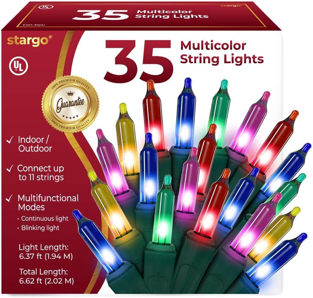 Christmas Lights for Tree - 35 Colored Warm Xmas Lights | 6.6 Feet Long