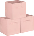 uxcell 3Pcs Fabric Storage Bins, 11 Inch Cube Storage Bin Foldable Storage Cube Organizer Bins with Handles for Shelf Closet, Nursery Home, Bedroom(Light Pink)