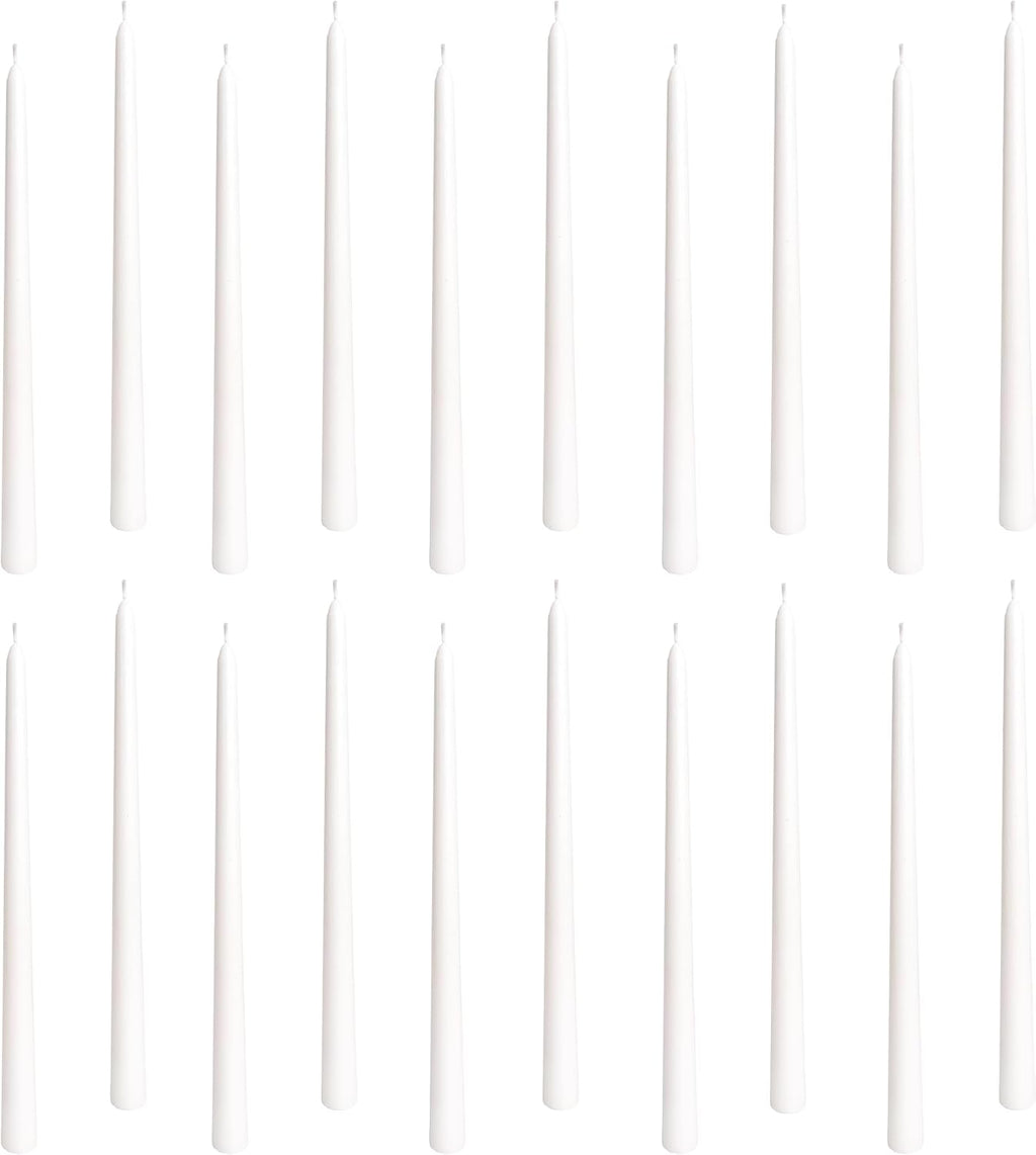 Taper Candles 12 Inch 20 Pack White – CW Studio Unscented Smokeless Candlesticks, 7-8 Hour Clean Burn – Elegant Dinner Table Centerpiece for Wedding, Holiday Decor & Romantic Dinners
