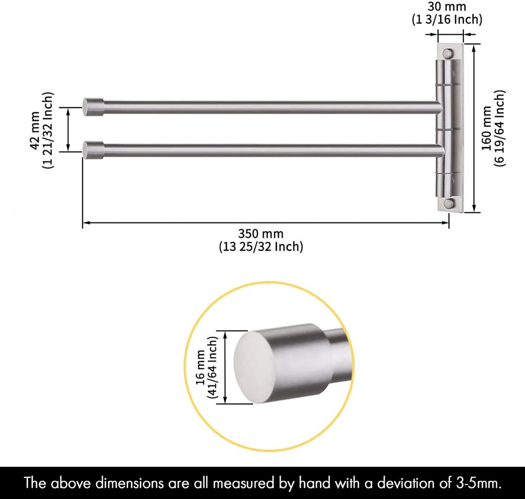 KES Bathroom Towel Bar 13.8 Inch, Swing Out 2-Arm, Wall Mounted