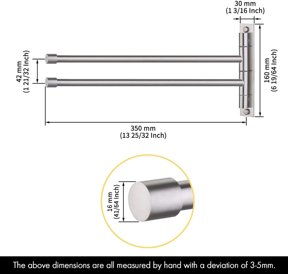 KES Bathroom Towel Bar 13.8 Inch, Swing Out 2-Arm, Wall Mounted
