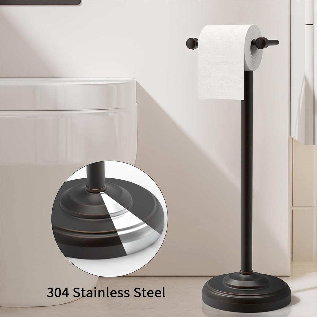 Toilet Paper Holder Stand, Freestanding Toilet Paper Holder,Farmhouse Post Pivoting Toilet Paper Stand with Stable Weighted Base,Stainless Steel Tissue Roll Holder Stand for Bathroom,Oil Rubbed Bronze