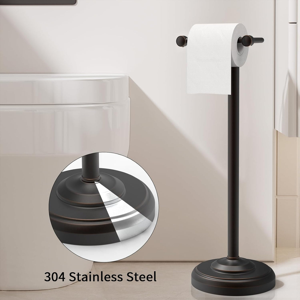Toilet Paper Holder Stand, Freestanding Toilet Paper Holder,Farmhouse Post Pivoting Toilet Paper Stand with Stable Weighted Base,Stainless Steel Tissue Roll Holder Stand for Bathroom,Oil Rubbed Bronze