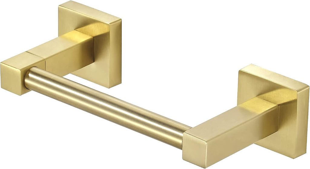 WOLIBEER Gold Toilet Paper Holder, Brushed Brass Toilet Roll Holder, Double Post Pivoting Modern Tissue Hanger Wall Mount for Bathroom Toilet Kitchen Stainless Steel