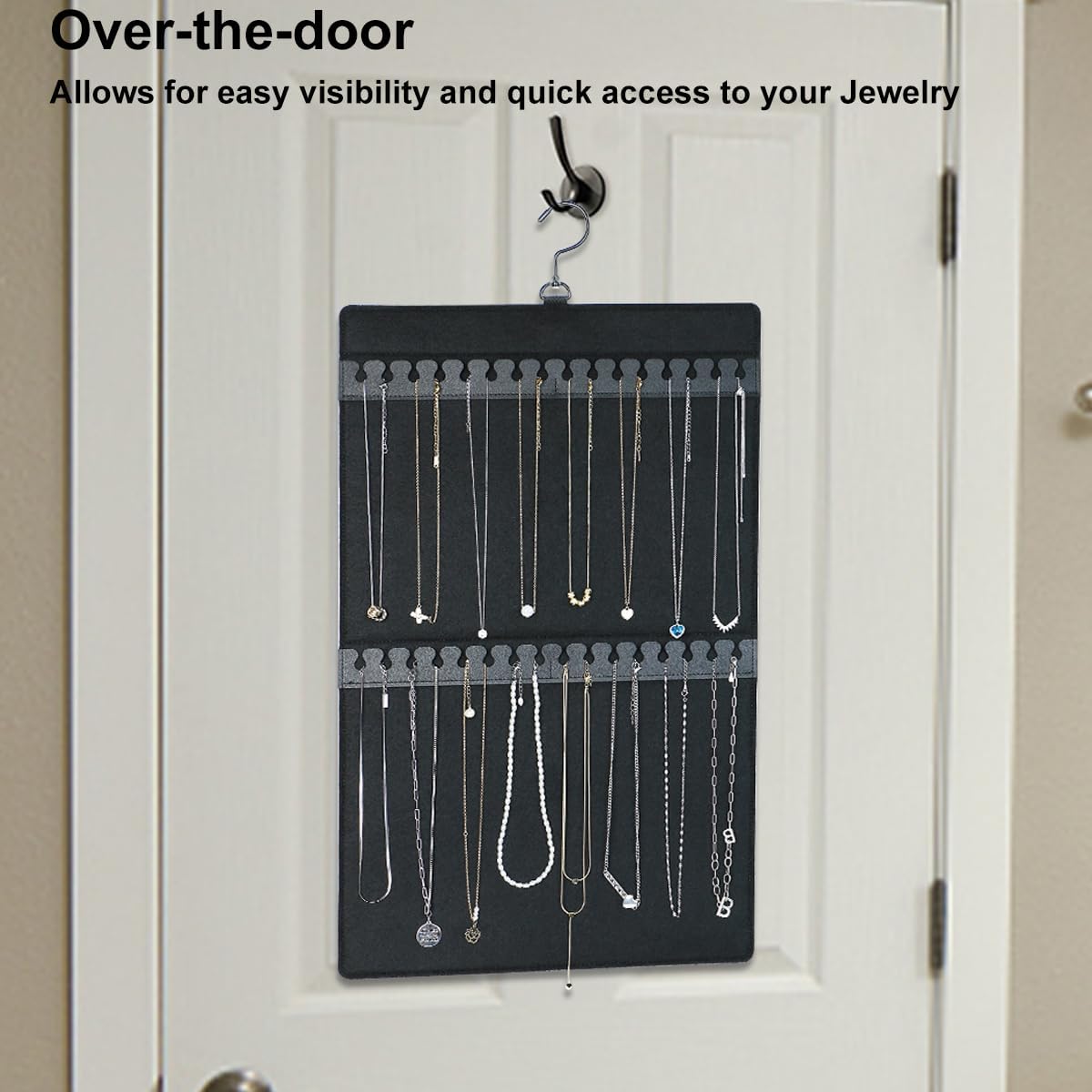 Earring and Necklace Organizer, Dual Sided Hanging Jewelry Organizer with Hanger for Closet,Over Door Large Capacity Holder 300 Earrings+30 Necklaces, Sturdy Felt Material,Gift Ready,1 Pack