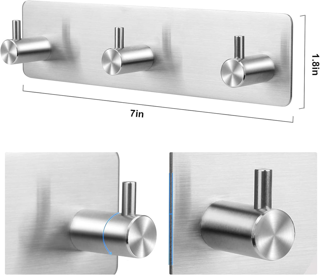 Key Holder for Wall, Self Adhesive Key Rack Key Hooks for Keys and Masks to Hang, Easy Mount Key Hanger for Wall, Entryway, Bathroom, Kitchen, Office, Stainless Steel~3 Hooks