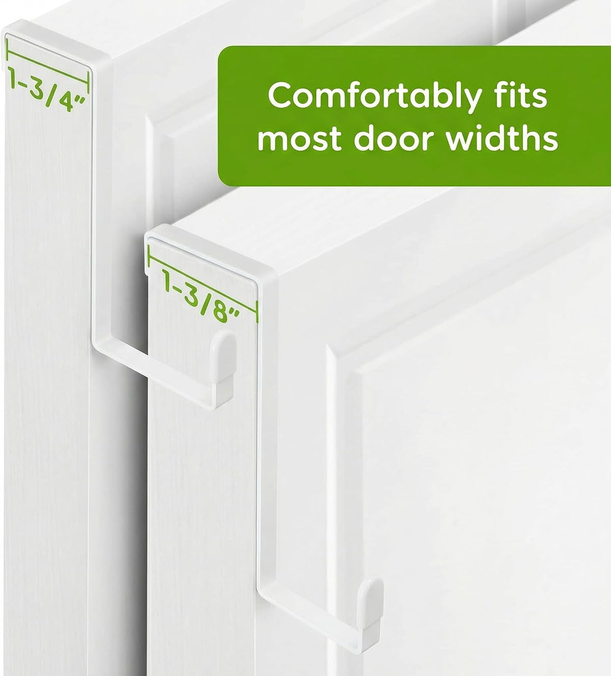 4 Pack Over The Door Hooks - Fitting Door Width Between 1 3/8" and 1 3/4", Reversible Door Hangers for Hanging Clothes, Towels, Coats and More (White) (White, 4 Pack (Long-7.8"))