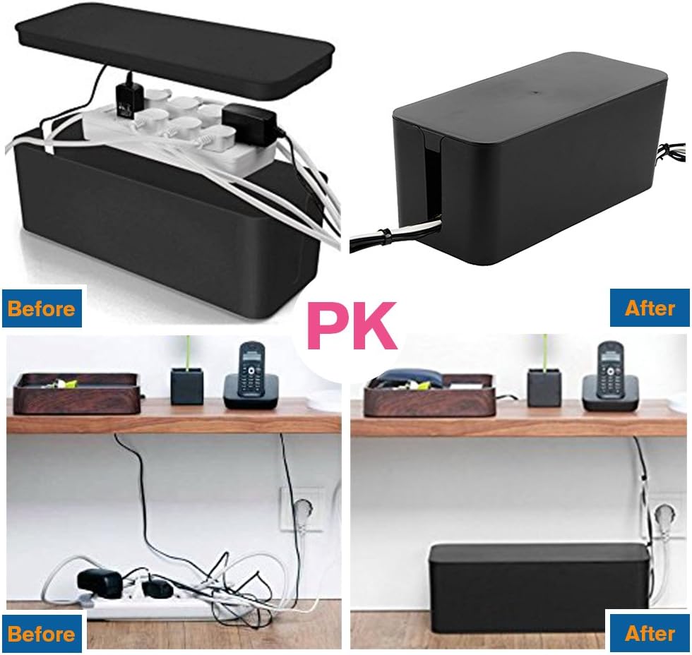 ShellKingdom Cable Management Box, 3 Pack Cable Organizer for Cable Cord Management, Storage and Holder to Cover and Hide & Power Strips & Cords (Black 3 Set)