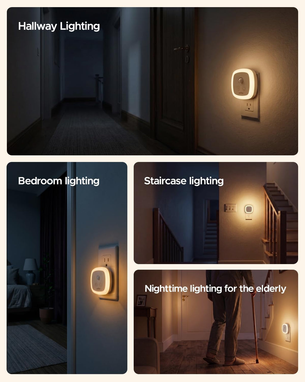 YELKO LED Nightlights Plug into Wall, Motion & Dust to Dawn Sensor, 2-Pack