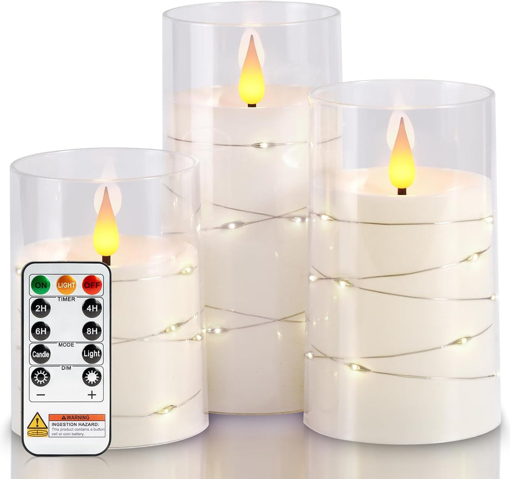 Homemory Flickering Flameless Candles, White LED Pillar Candles with Remote