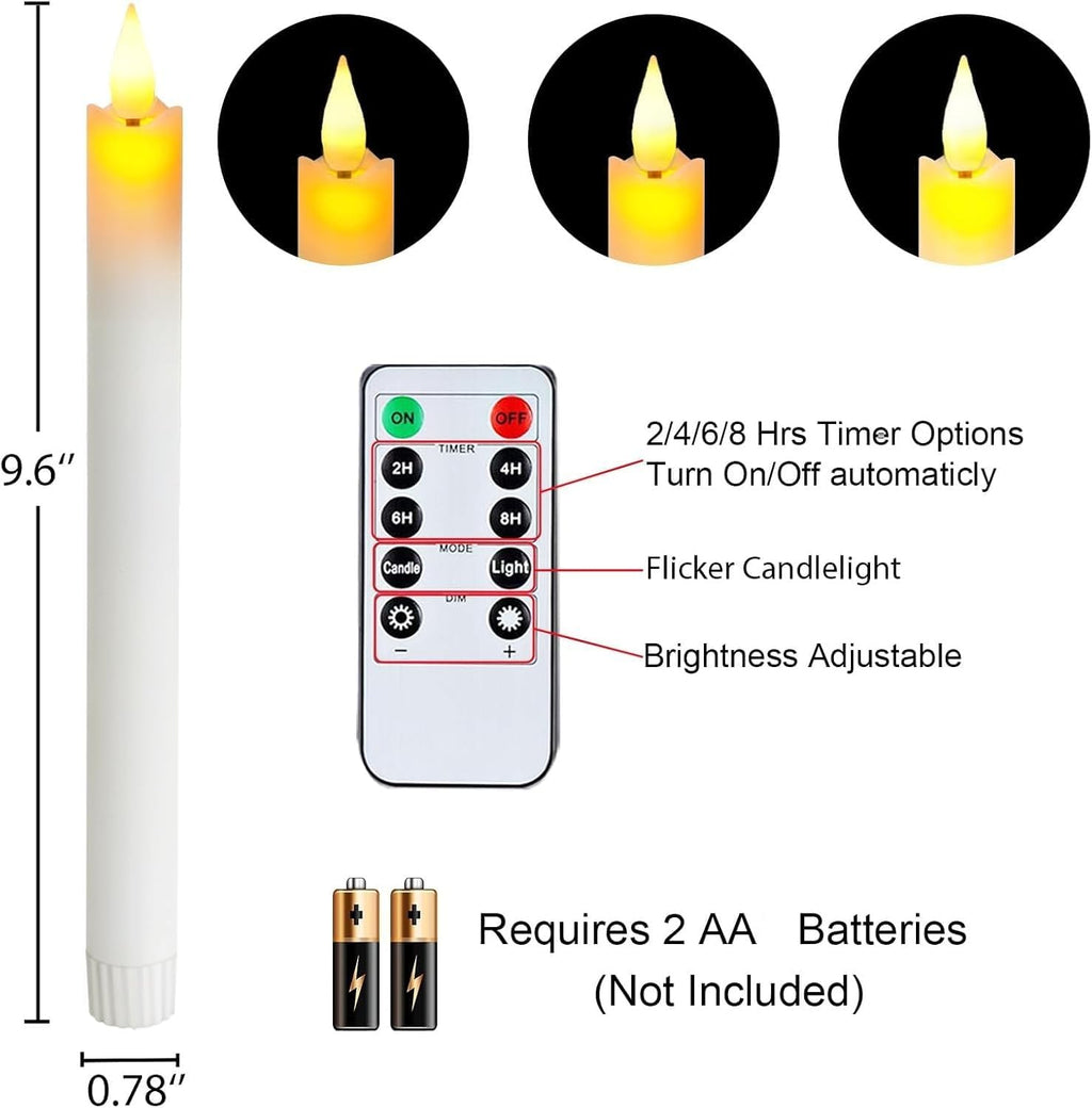 5plots Real Wax Flameless Taper Candles, 9.6 Inches Led Candlesticks with 3D Wick, Flickering Flame Battery Operated Candles for Wedding Christmas Decor, 6Pcs