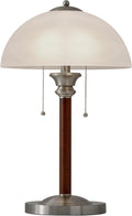 Adesso 2-Light Table Lamp, Walnut & Frosted Glass, Dual Pull Chains, 22.5”