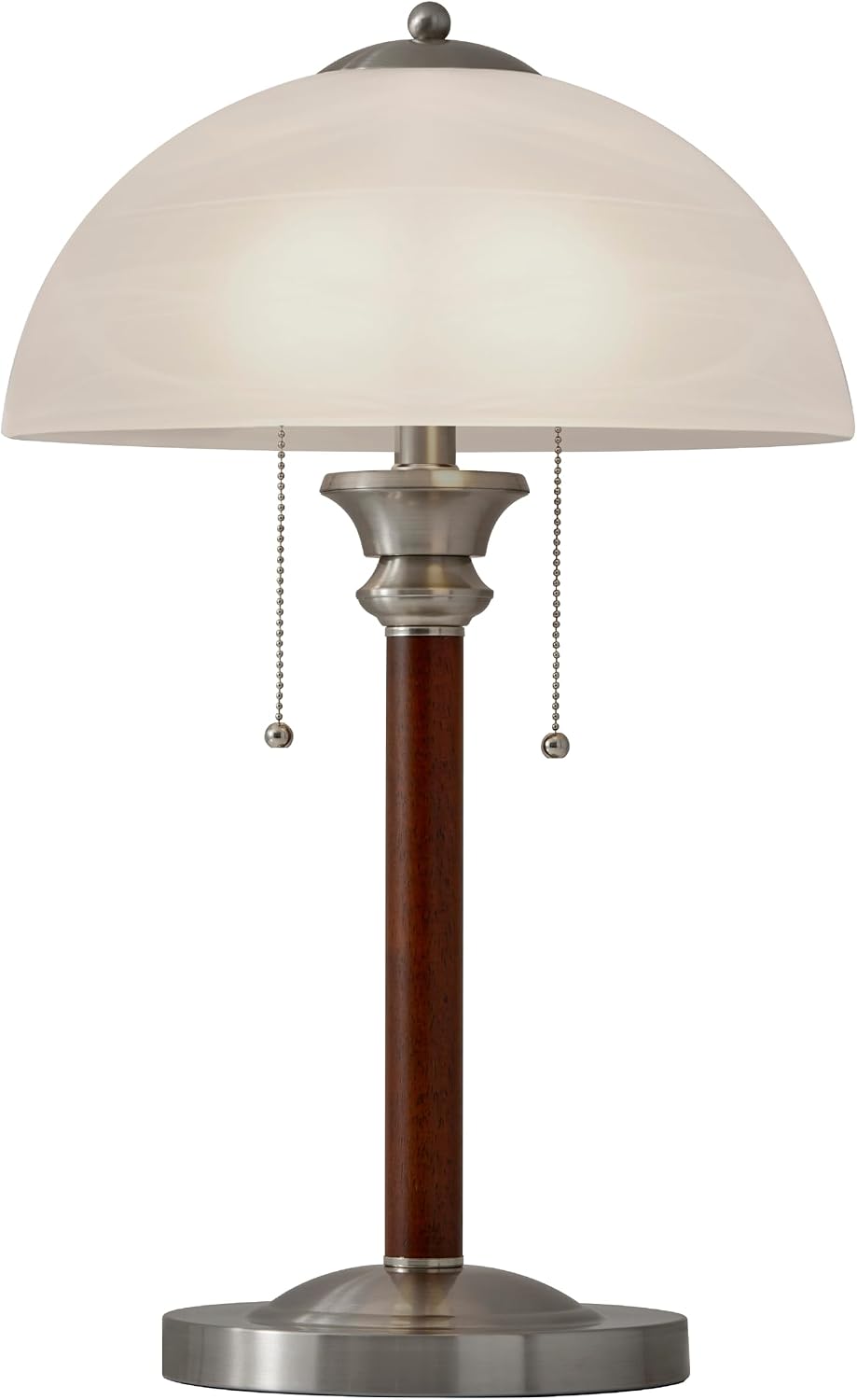 Adesso 2-Light Table Lamp, Walnut & Frosted Glass, Dual Pull Chains, 22.5”