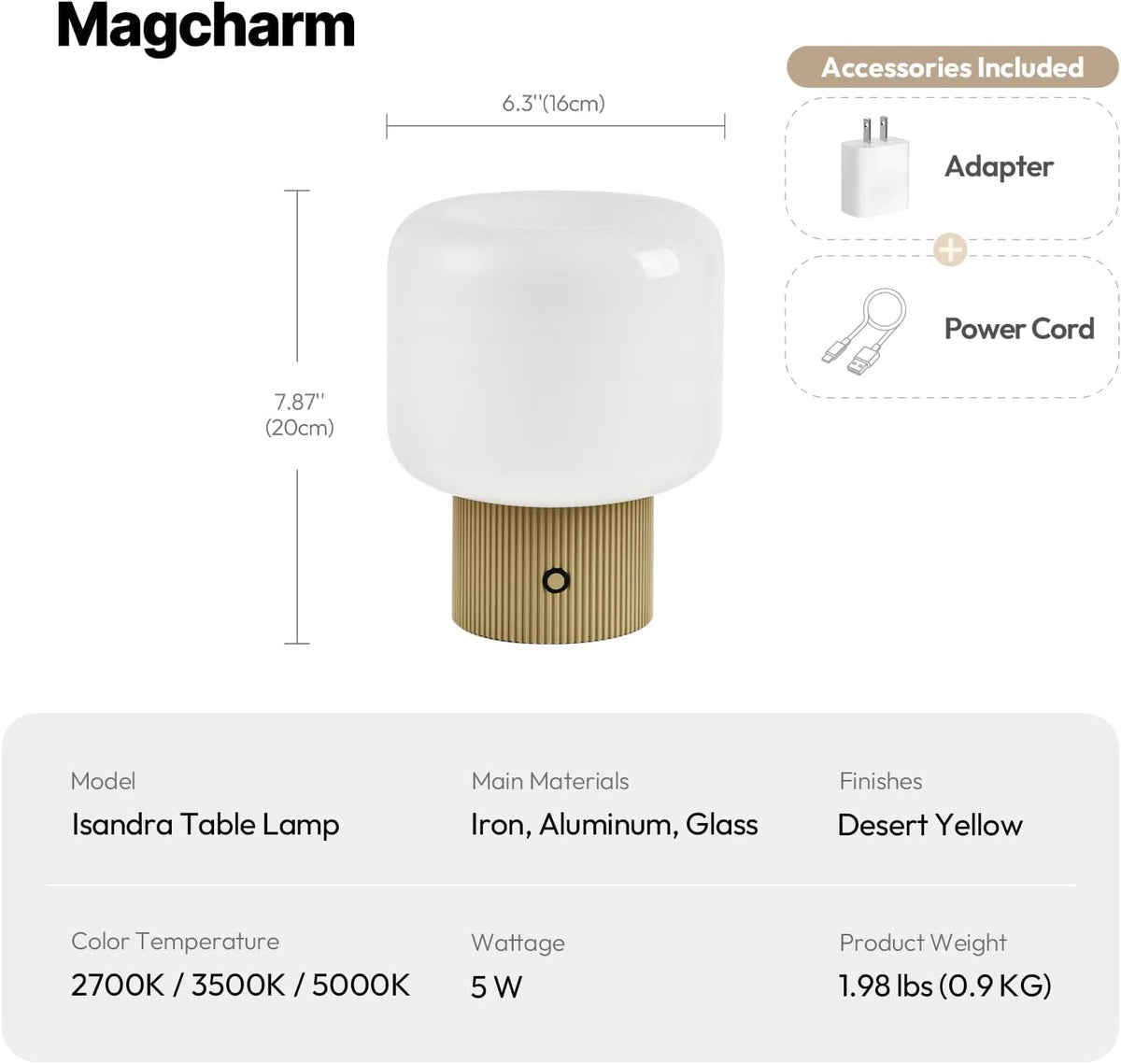 MAGCHARM Mushroom Table Lamp Premium Opal Glass Metal Cordless Night Lamp