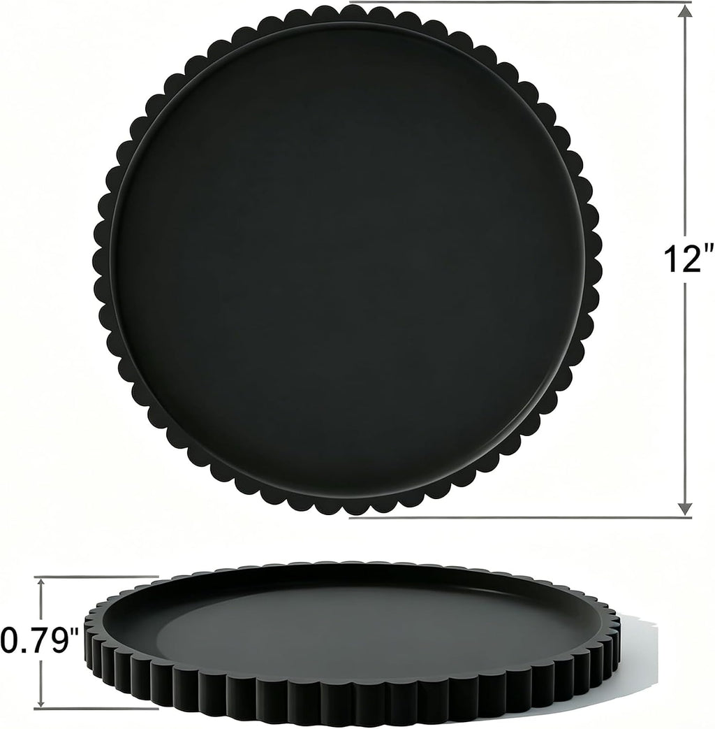 Nevado Round Scalloped Silicone Vanity Tray (Black, 12")