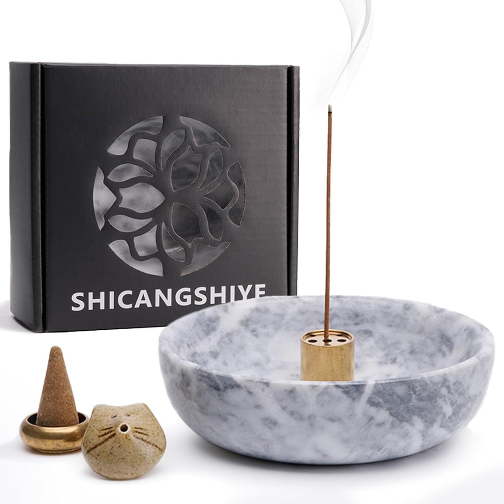Natural Marble Incense Holder for Sticks – Handmade Incense Burner with 9 Holes, Ideal for Smudging, Meditation, and Aromatherapy – Large Size to Catch Ash, Perfect for Home Décor