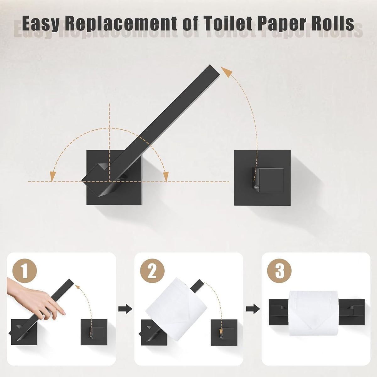 TQKAG Matte Black Bathroom Hardware Accessories Set 5 Pieces, Double Post Pivoting Toilet Paper Holder Set Stainless Steel Square Bathroom Towel Bar Holder Set Wall Mounted