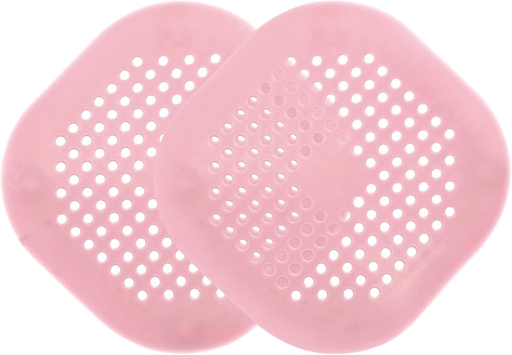 PATIKIL Hair Drain Catcher 5-1/2 Inch, 2 Pcs Silicone Square Drain Protector Hair Stopper with Suction Cup for Kitchen Bathroom Balcony Landscaped Walkways Patios, Pink