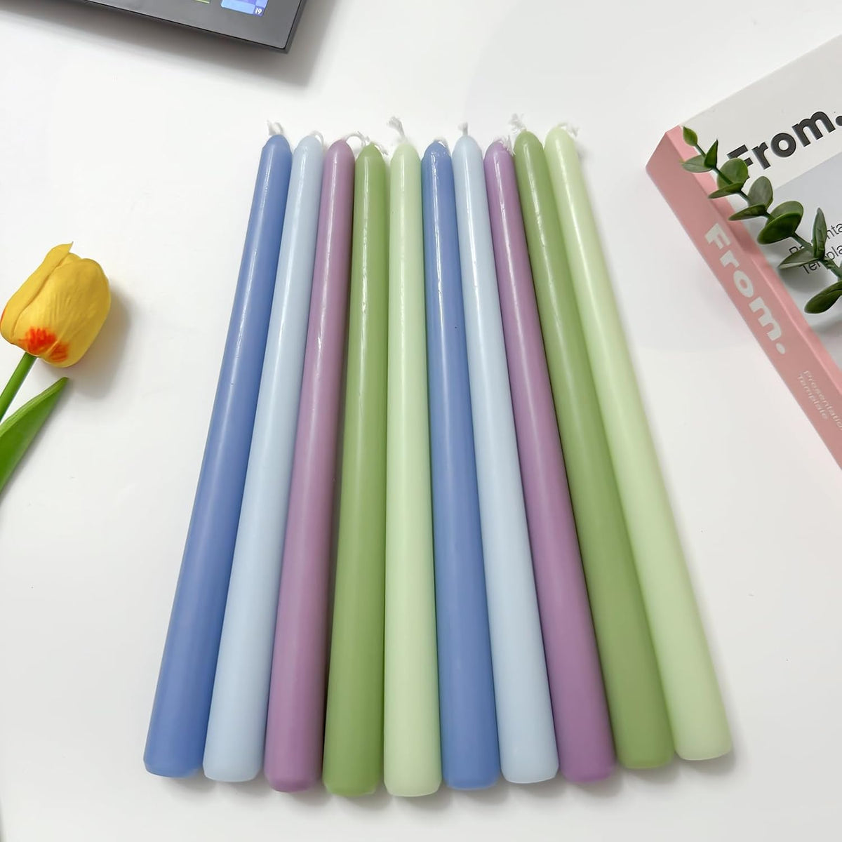 10 Inch Taper Candles Set - 10 Pack Unscented Colored Candle Sticks, 5 Colors x 2, Dripless and Smokeless, Long Burning 7-8 Hours Tapered Candle, Ideal for Dinner, Wedding, Home Decor