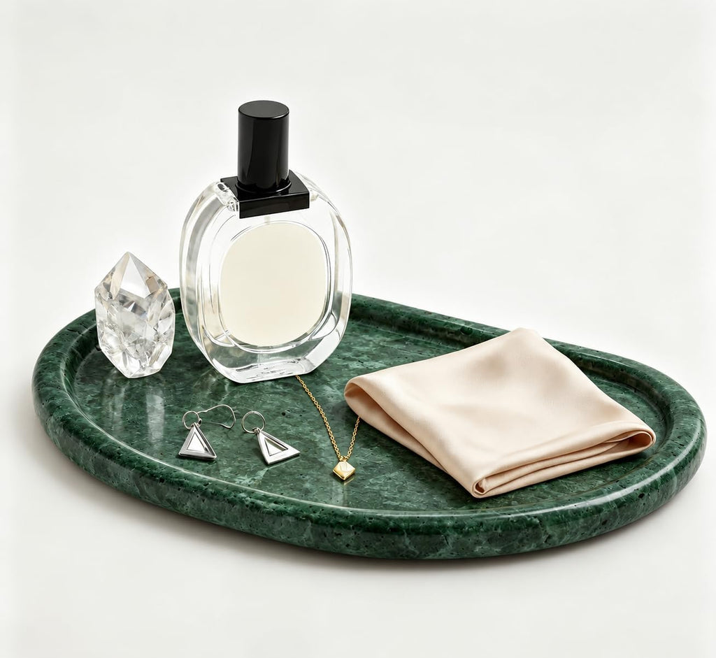 Natural Marble Vanity Tray,Special-Shaped Jewelry Tray for Bathroom